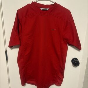 Nike Red Athletic Performance Tee Small Swoosh Athleisure Jersey